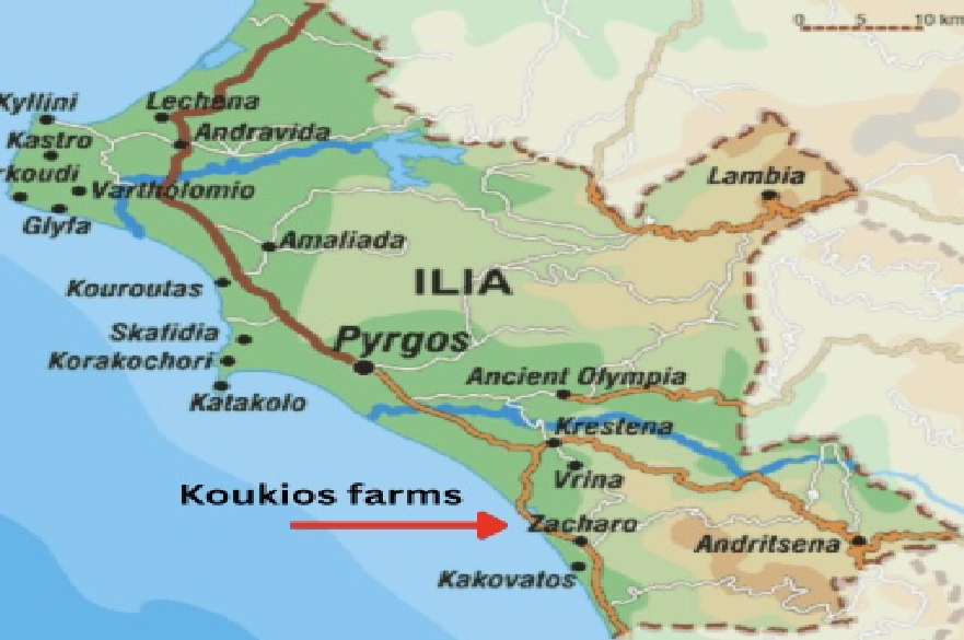 Map highlighting Koukios Farms